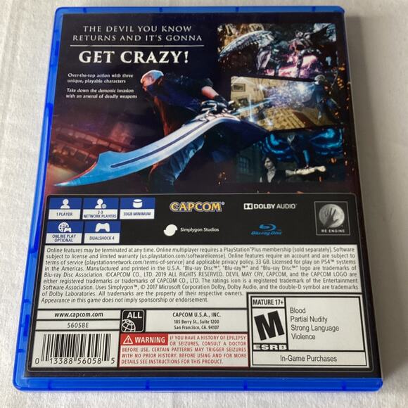 Devil May Cry 5 Video Game PS4 Sony Playstation Rated M Mature Tested No Manual - Picture 2 of 5